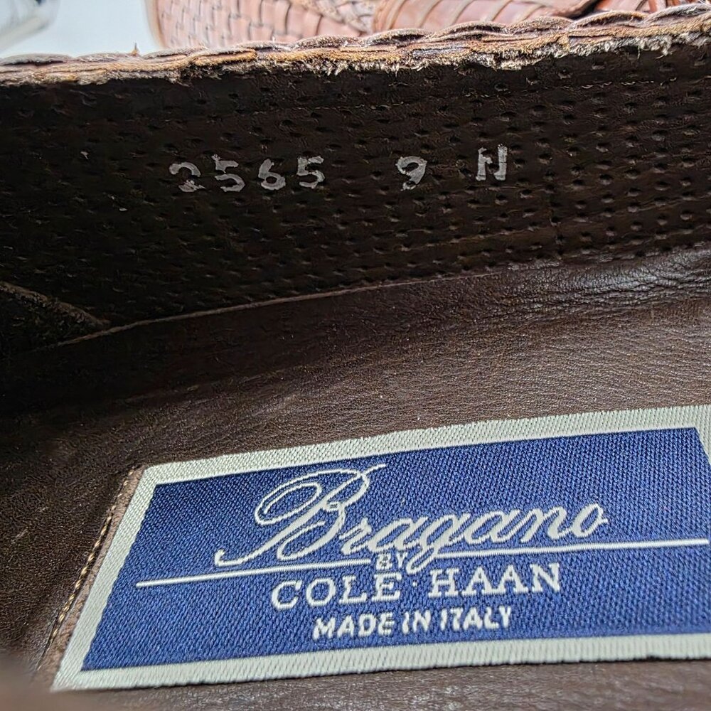 Vintage Bragano Cole Haan Brown Leather Woven Tassel Loafers Mens 9N Dress Shoes - Picture 5 of 11